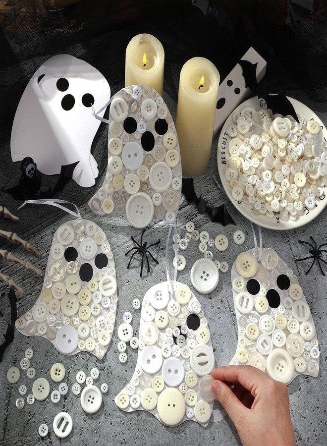 CraftyDream 12 Set Halloween Ghost Craft Kit Buttons Boo Halloween Ornament Craft Hanging Decoration for Horror Theme Party Favor DIY Home Activities - Image 3